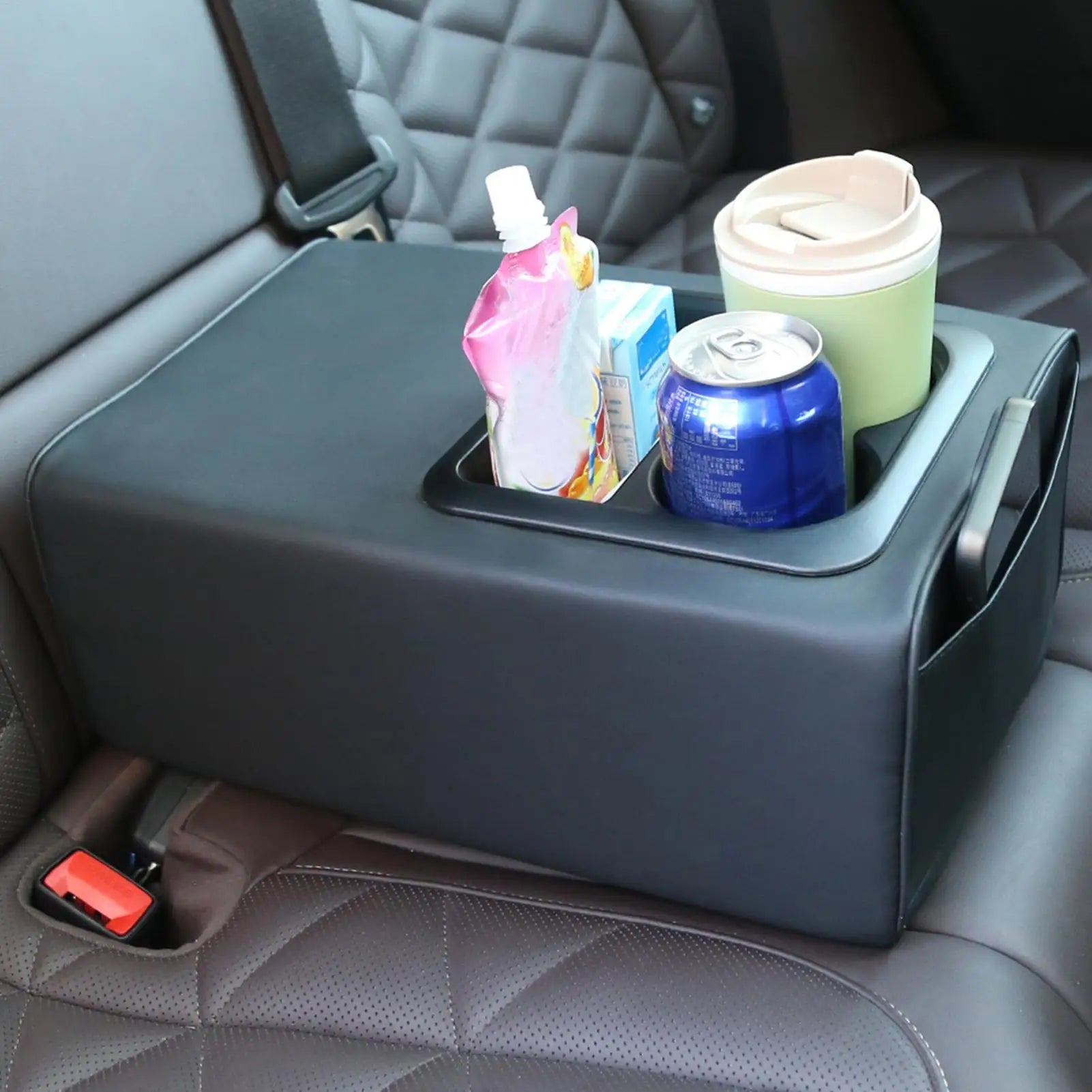 Armrest box booster pad Universal Rear Seat Armrest Console Box with Cup Holders Backseat Center Console with Double Pockets Qme