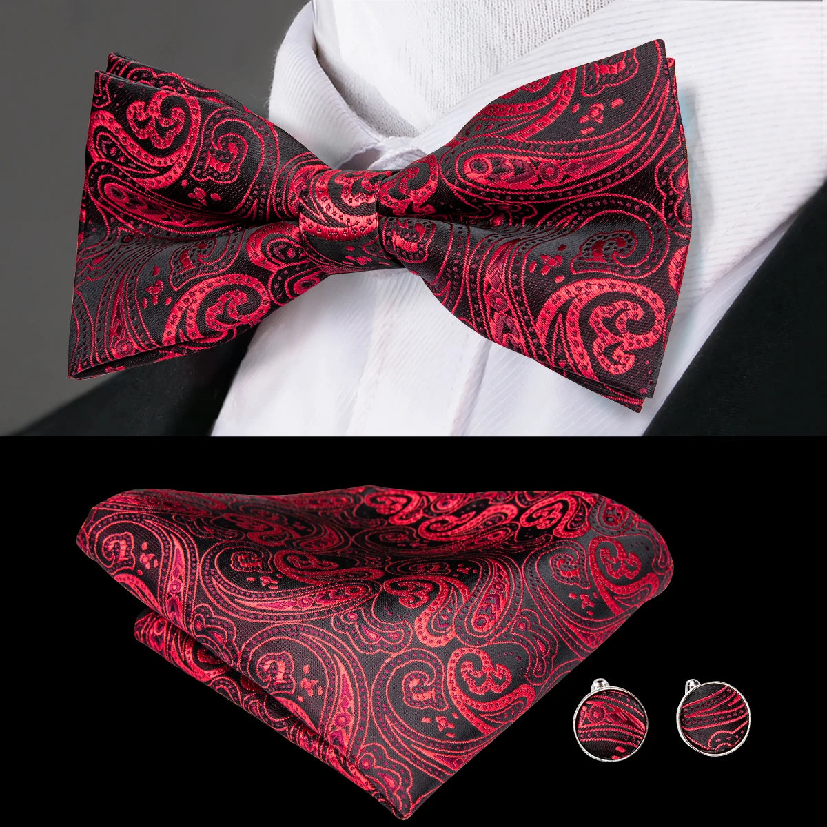 Hi-tie Classic Bow Ties Men Silk Butterfly Pre-tied Male Bowtie