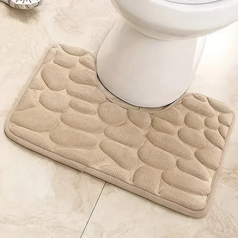 U-shaped Bathroom Mat Pebble Pattern Floor Home Entrance Carpets Qme Beige