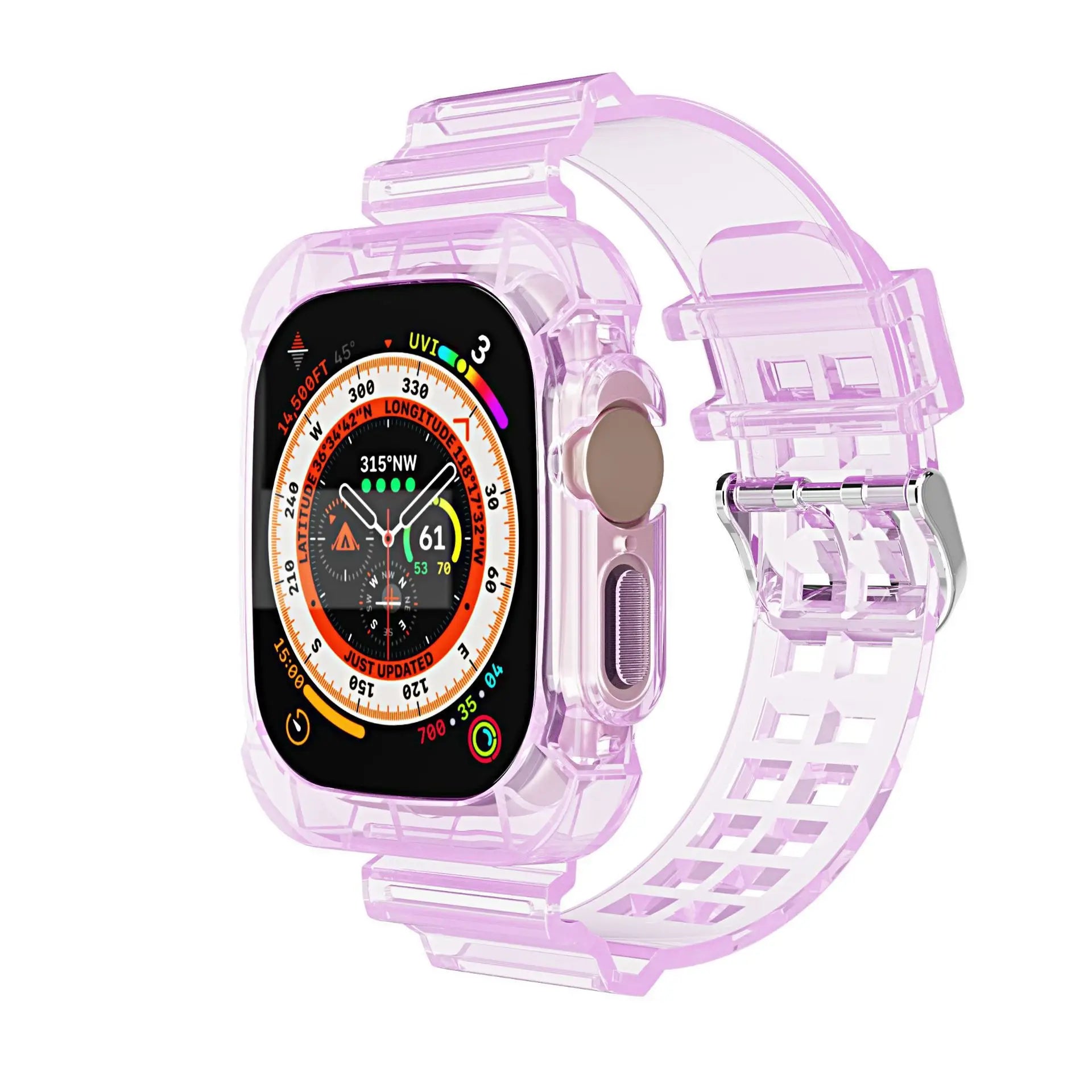 T 1 PCS Suitable for Apple Watch Transparent Jelly Colored Silicone Strap Integrated Waterproof Watch Protective Case for iWatch Qme PURPLE 38 40 41mm