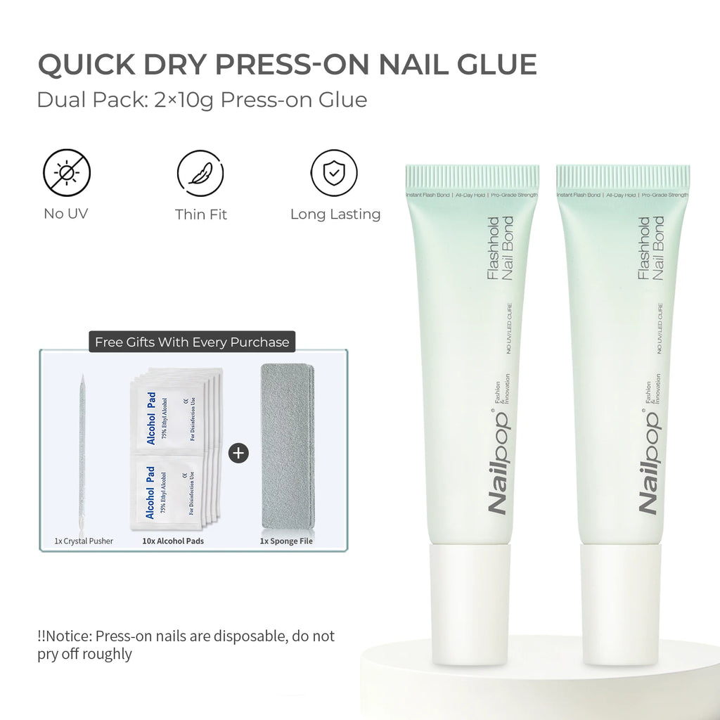 Nailpop Bond Adhesive Strong Press Nails Quick Dry Plant Based Qme N-Bond 2pcs