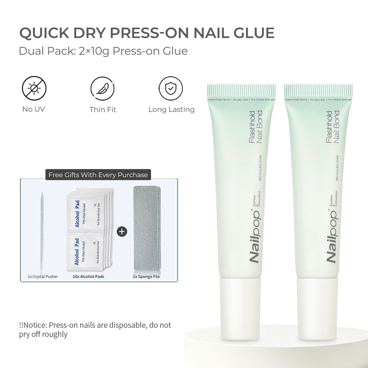 Nailpop Bond Adhesive Strong Press Nails Quick Dry Plant Based Qme N-Bond 2pcs