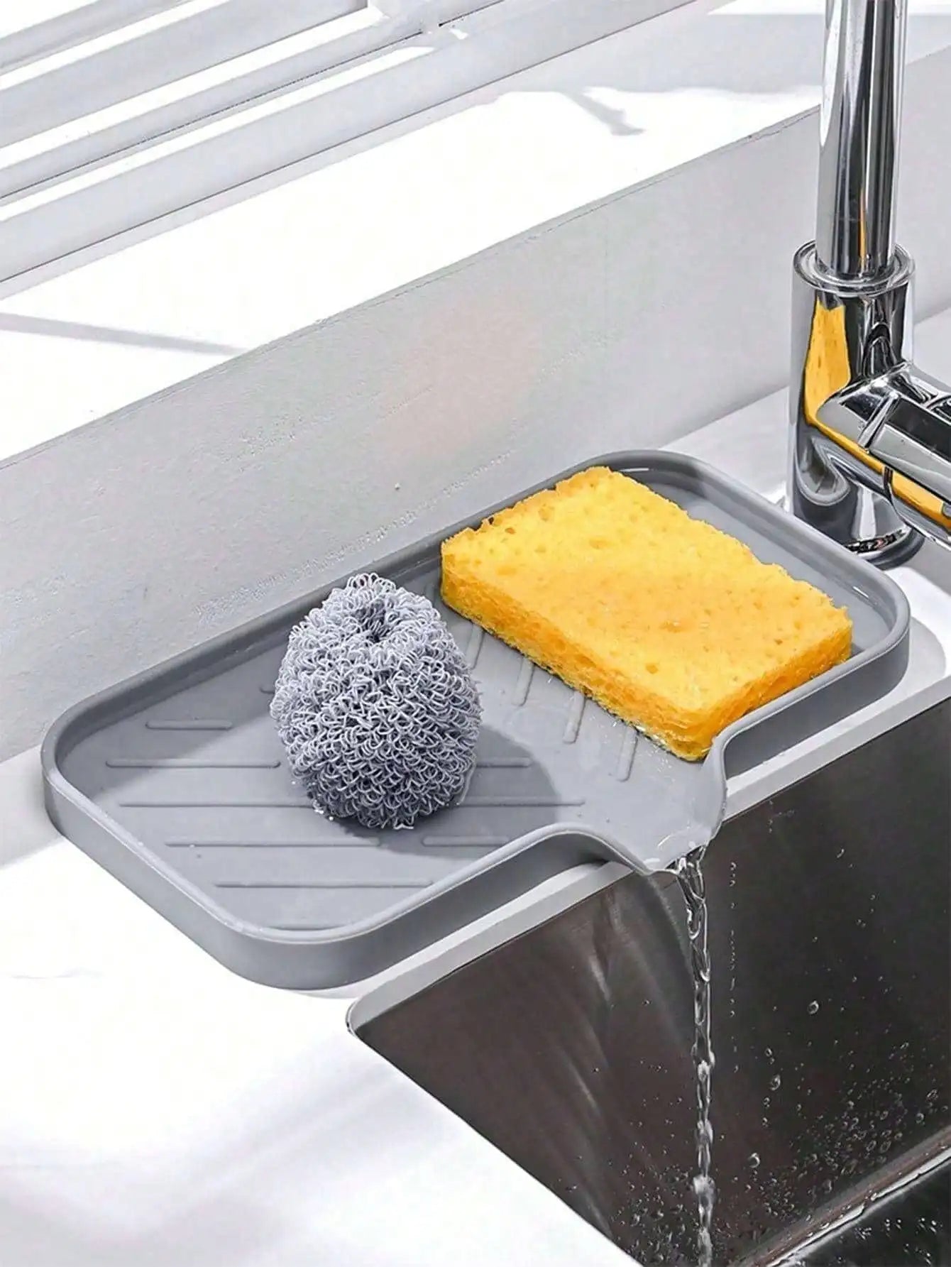 Silicone Drain Rack Kitchen Sink Splash Guard Faucet Handle Drip Qme