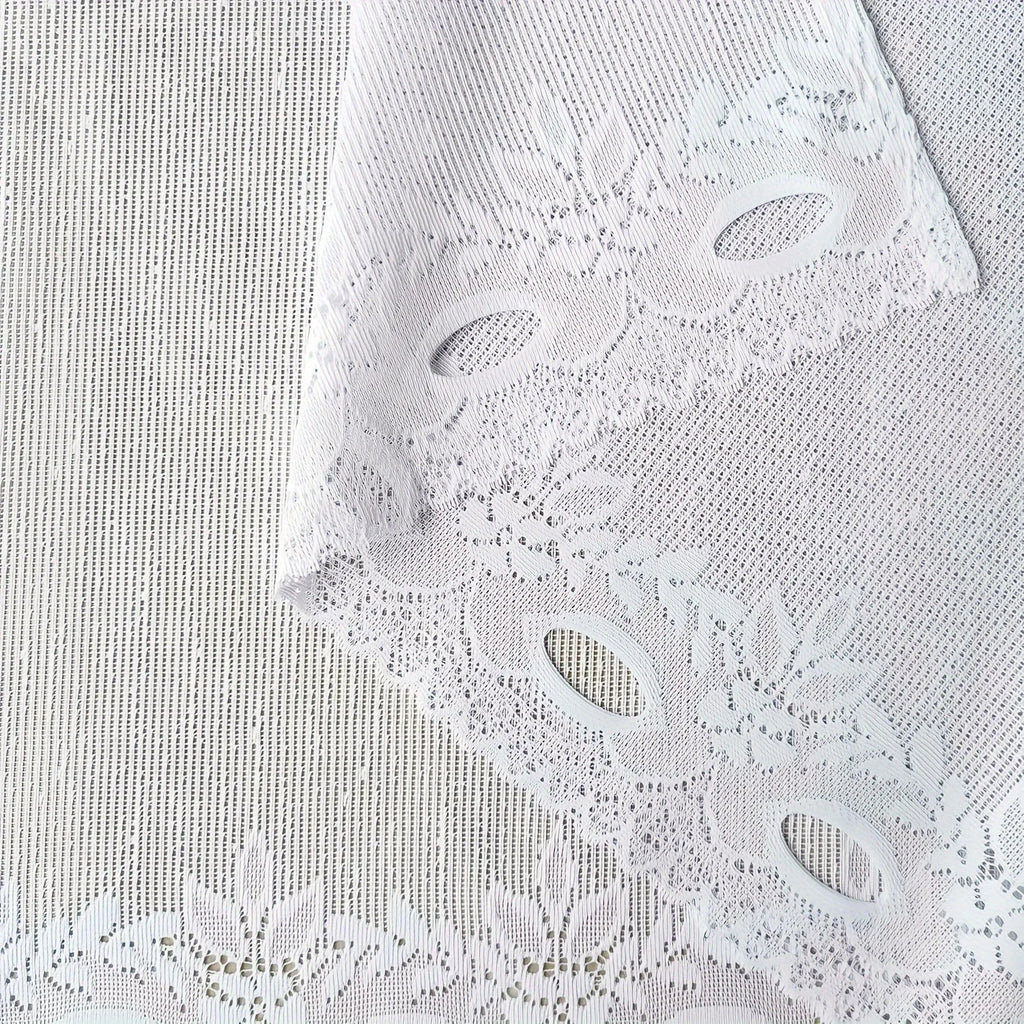 White lace chiffon curtains Floral pole pocket curtains with ruffles, semi-transparent and light-blocking, suitable for kitchens Qme