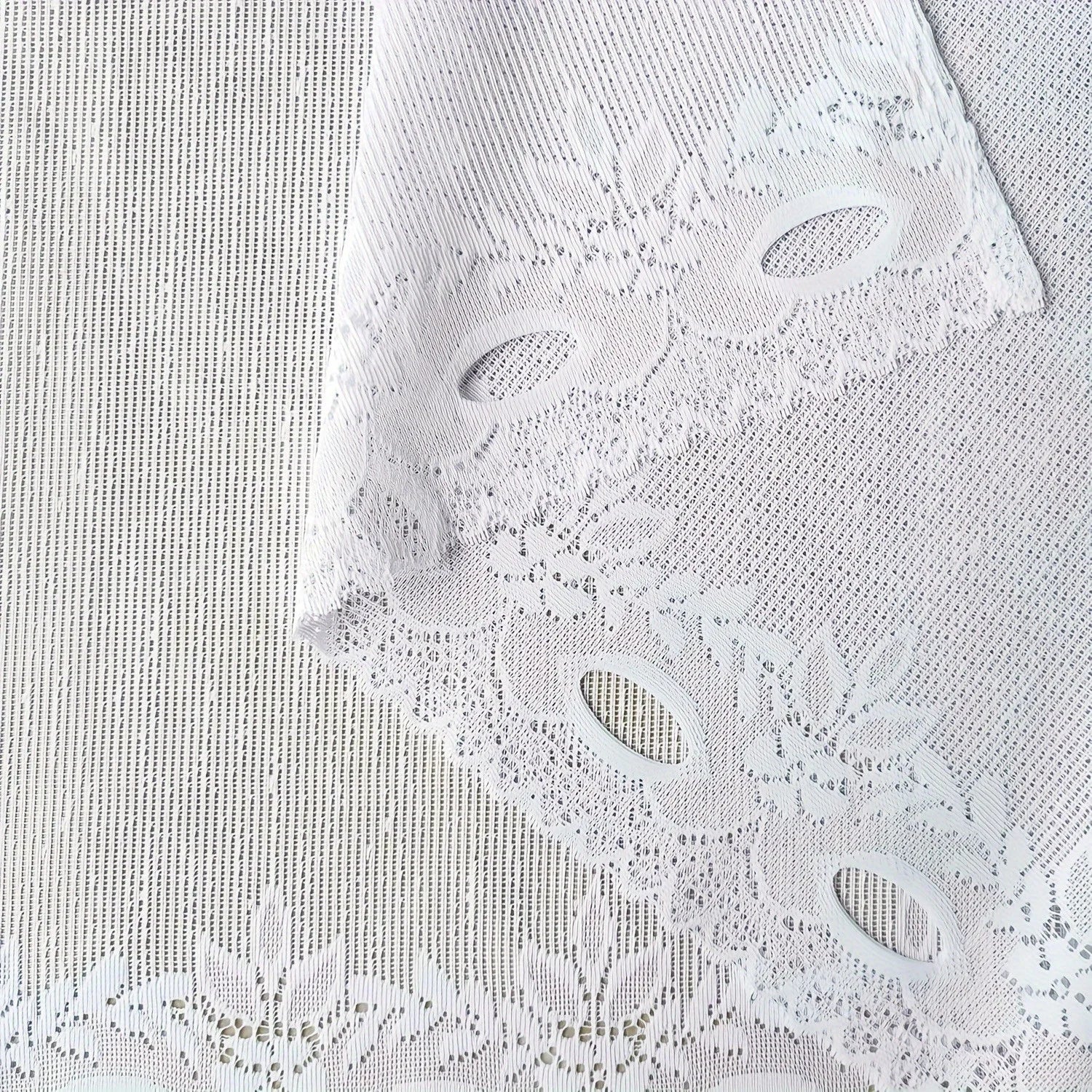 White lace chiffon curtains Floral pole pocket curtains with ruffles, semi-transparent and light-blocking, suitable for kitchens Qme