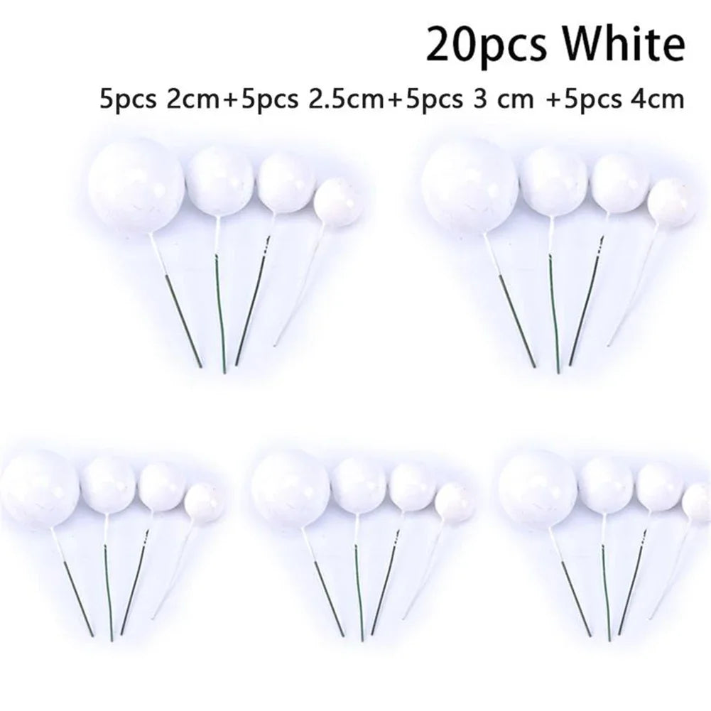 20pcs Ball For Cake Topper Birthday New 2/2.5/3/4cm White/yellow/black/purple/red Cake-Toppers Cupcake Topper For Cake Decor Qme white