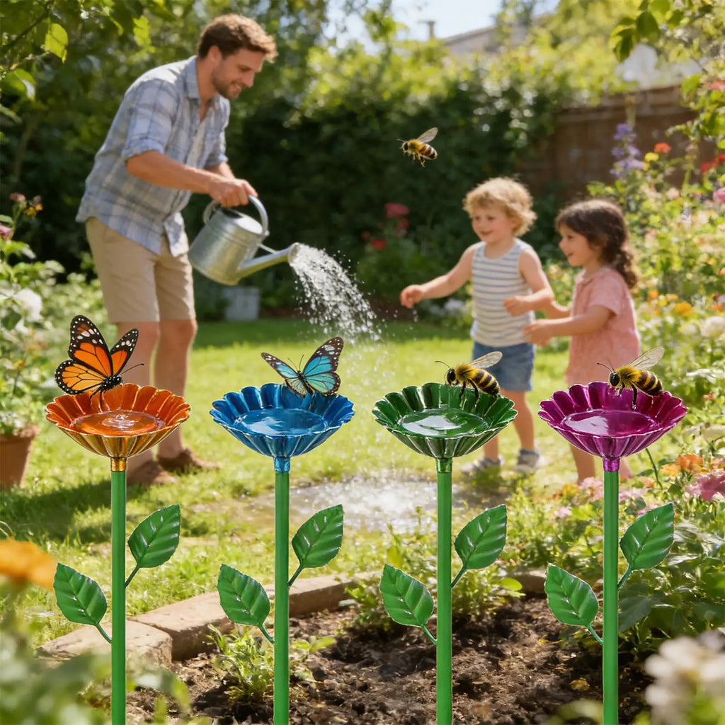 Bee Watering Station 2 Pieces Flower With Stake Garden Decor Tall Bee Baths For Garden For Wild Hummingbird Butterfly Outdoor Qme