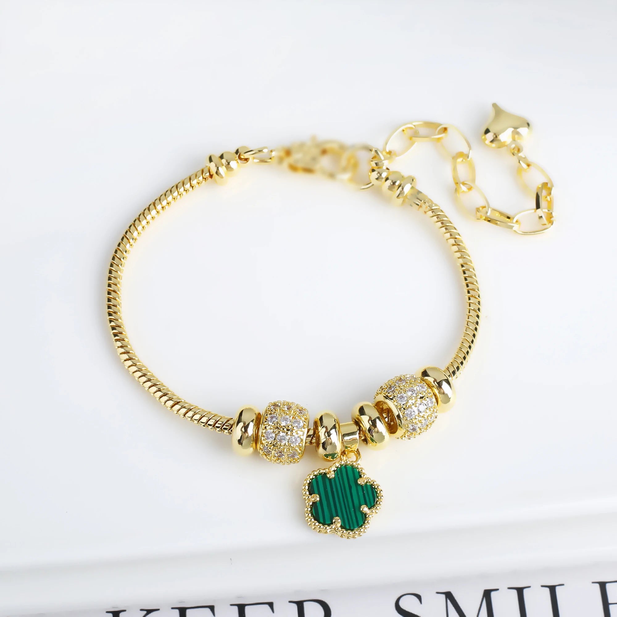 INS Hot Sale 10 Colors Natural Stone Five Leaf Flower Snake Bone Chain Bracelet Classic For Woman Clover Cz Ewelry Party Gift Qme Green