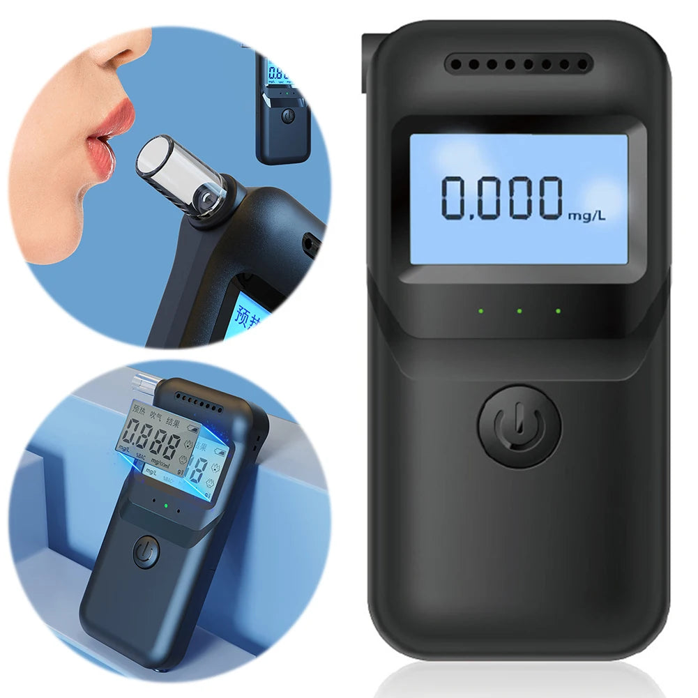 Digital Alcohol Breath Tester with 5 Mouthpieces LCD Display Portable Breathalyzer Handheld Alcohol Analyzer for Home Party Use Qme