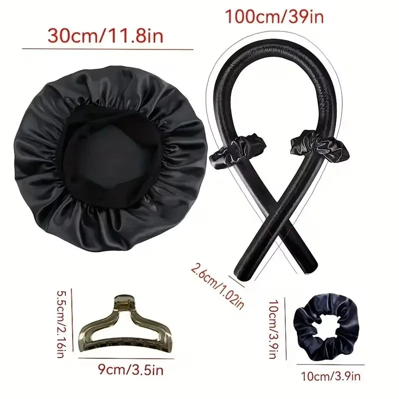 3 5 No-heat Curling Iron Satin Sleep Cap Hair Clips Comb Tie Women's Qme