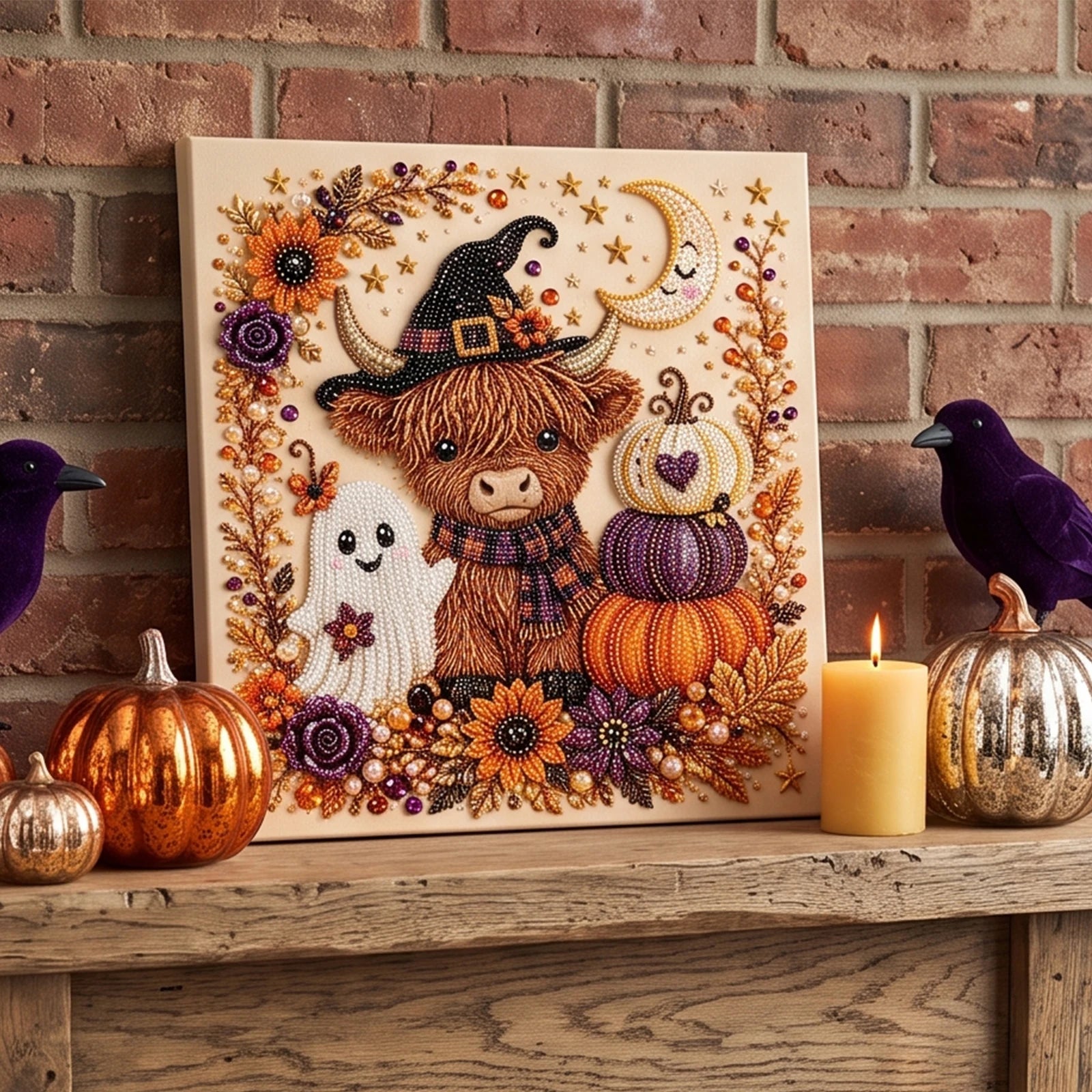 DIY Halloween Framed Diamond Art Pearl Painting Kit 7.87x7.87inch Pearl Diamond Dots Gem Art Craft Pearl Diamond Dots Painting Qme