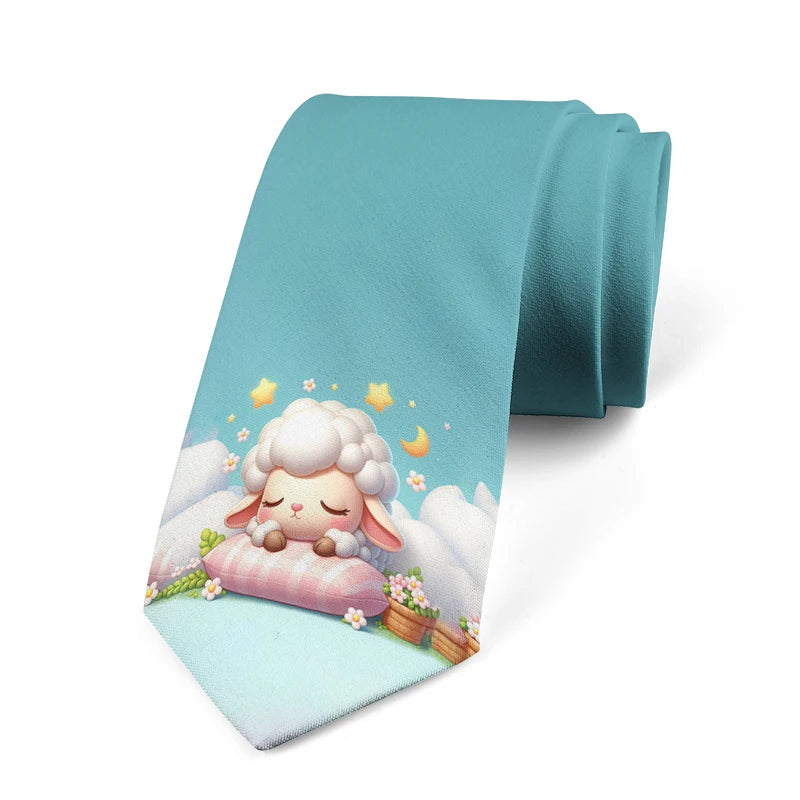Funny Cartoon Little Sheep Printed Tie Fashion Design Men's Unisex Qme style1