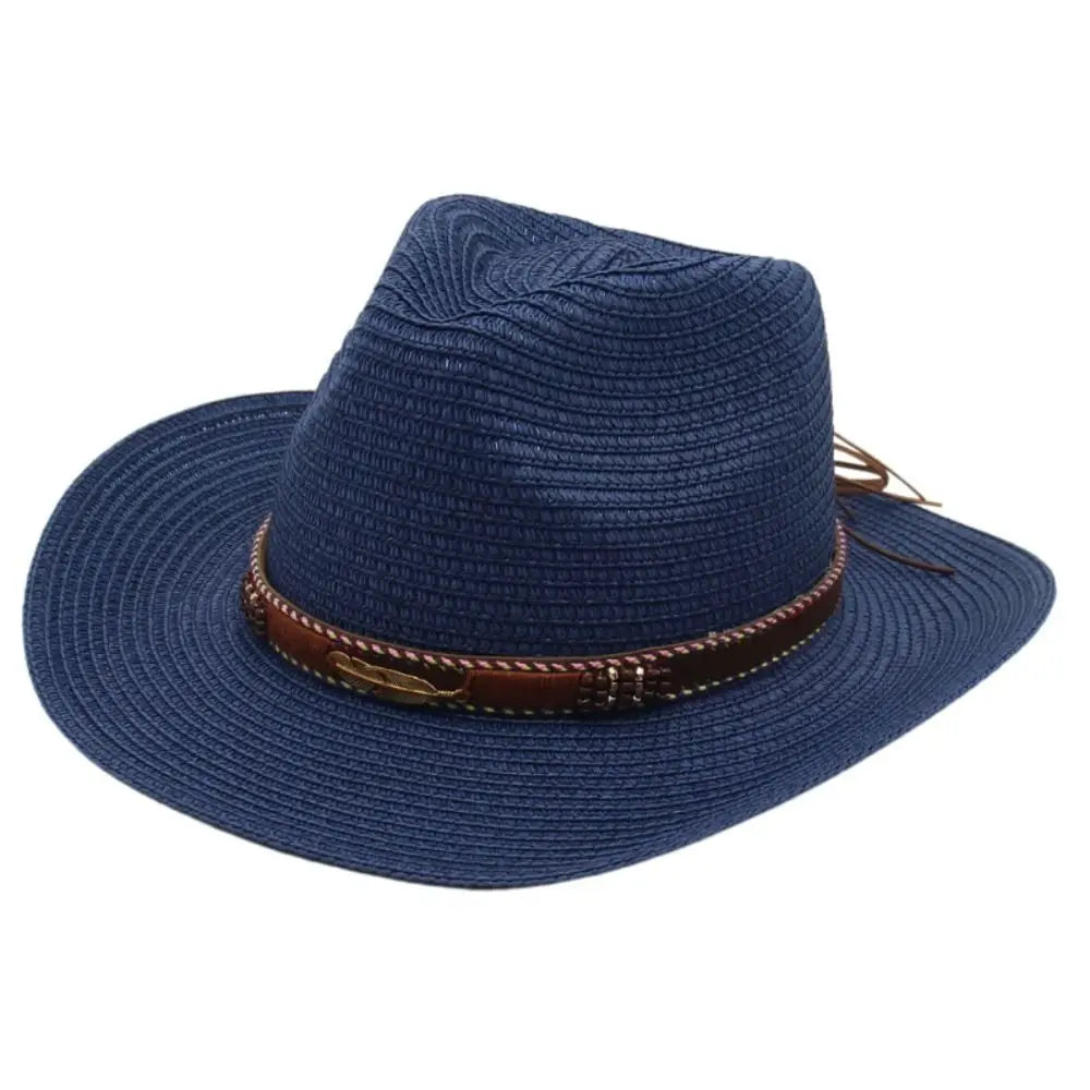 Fashion Summer Western Cowboy Hats Hiking Wide Brim Straw Cowgirl Hat Qme