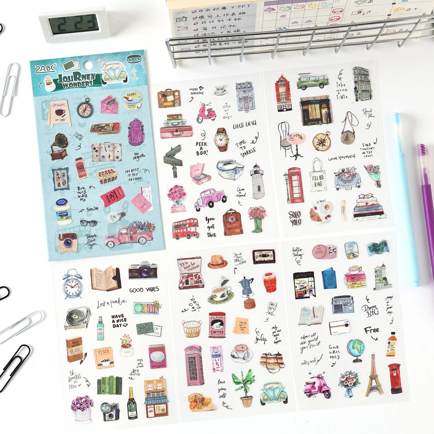 TIANZI 6 sheets Cute Magazine Scrapbooking Stickers Book DIY Junk Journal Material Decoration Album Diary Stationery supplies Qme