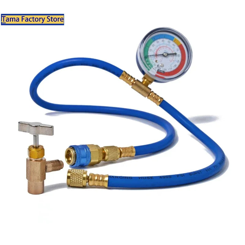 R134A Car AC Air Conditioning Refrigerant Recharge Hose W/ Pressure Gauge Measuring Kit Copper Auto Car Accessories 1/2“ 1/4 Qme