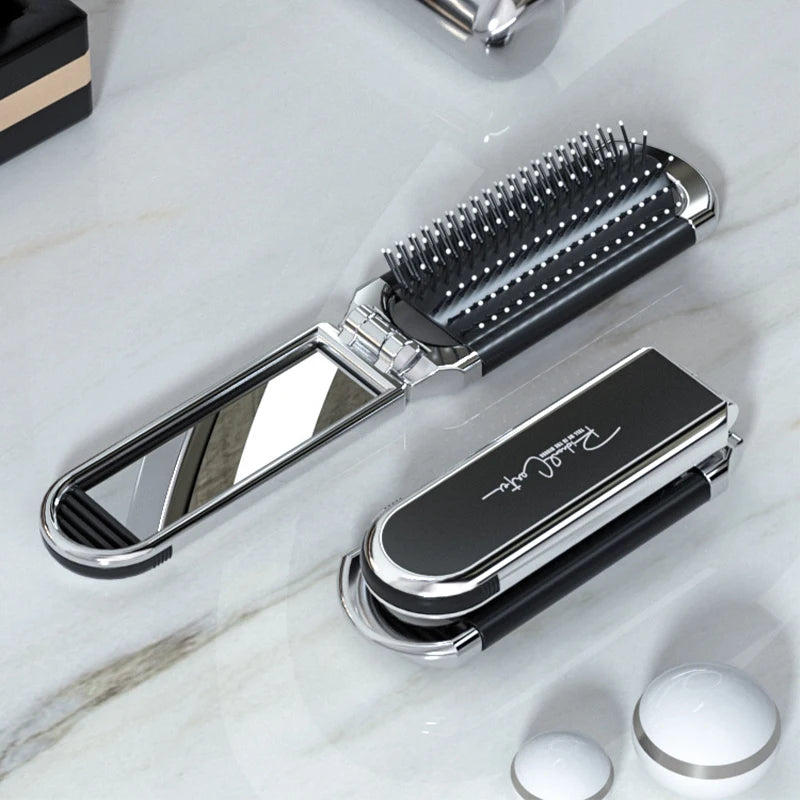 Mini Hair Brush Folding Massage Comb Head Anti-static Portable Travel Qme