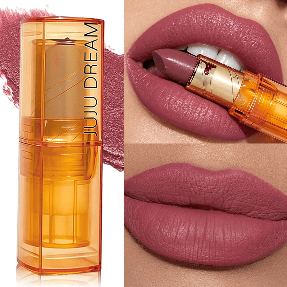 JUJU DREAM Luxury Amber Gold Tube Glossy Lipstick Hydrating Silky Qme