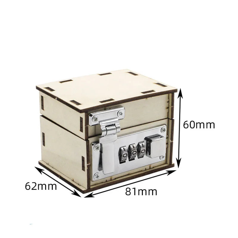 Treasure Box 3D Wooden Handmade Mechanical Password Box DIY Locked Engraved Password Box Birthday Gift Jigsaw Model Kit Qme Lockbox Kit S Size