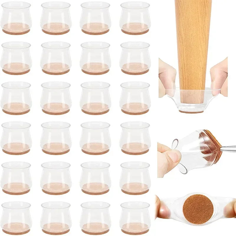 Transparent Silicone Chair Leg Floor Protector with Wrapped Felt Bar Stool Chair Leg Furniture Leg Feet Protection Cover 16/4PCS Qme