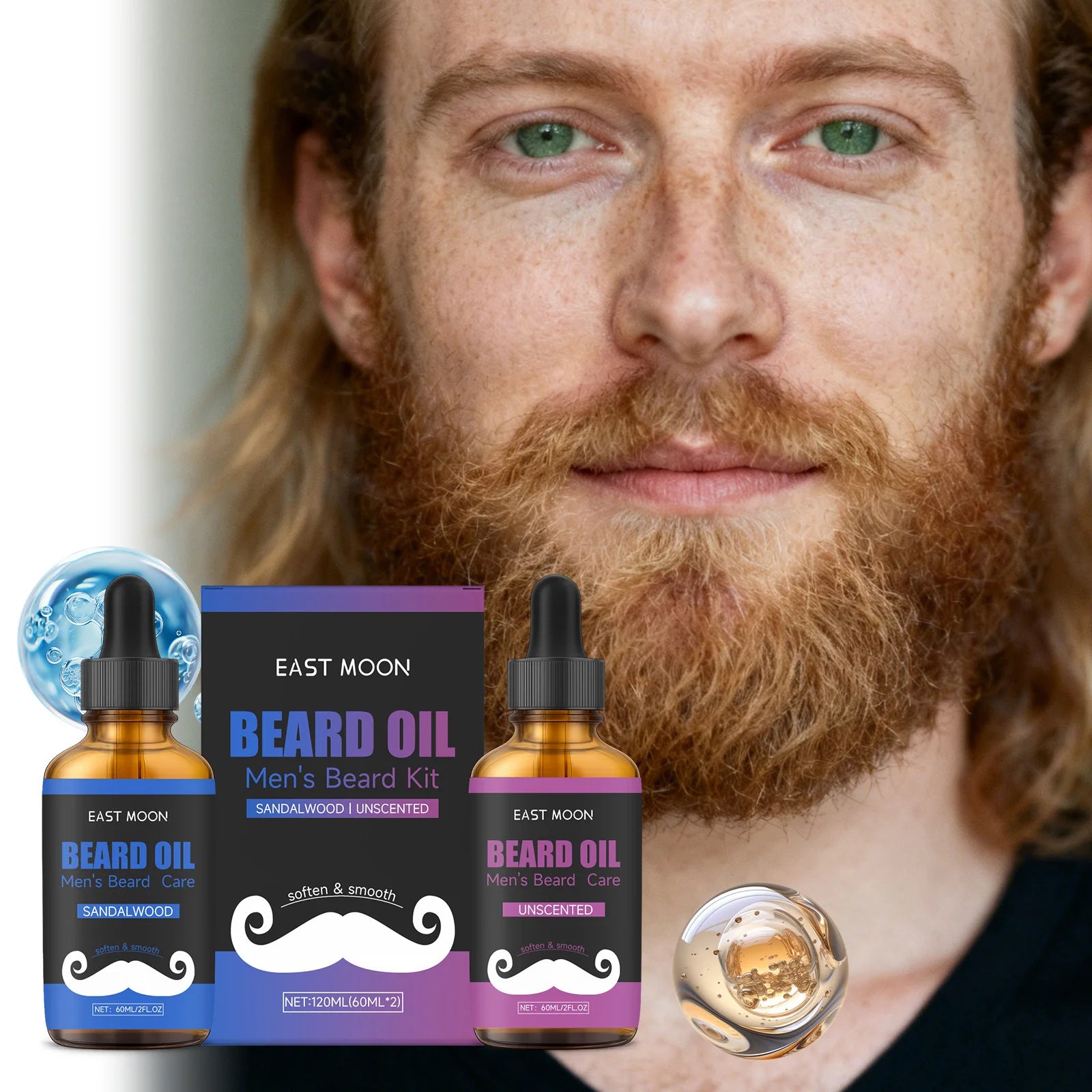 Men's Beard Oil Kit Unscented & Sandalwood Beard Growth Kit for Thick Soft Smooth Beard Oil Beard Care Moisturizing Conditioning Qme Default Title