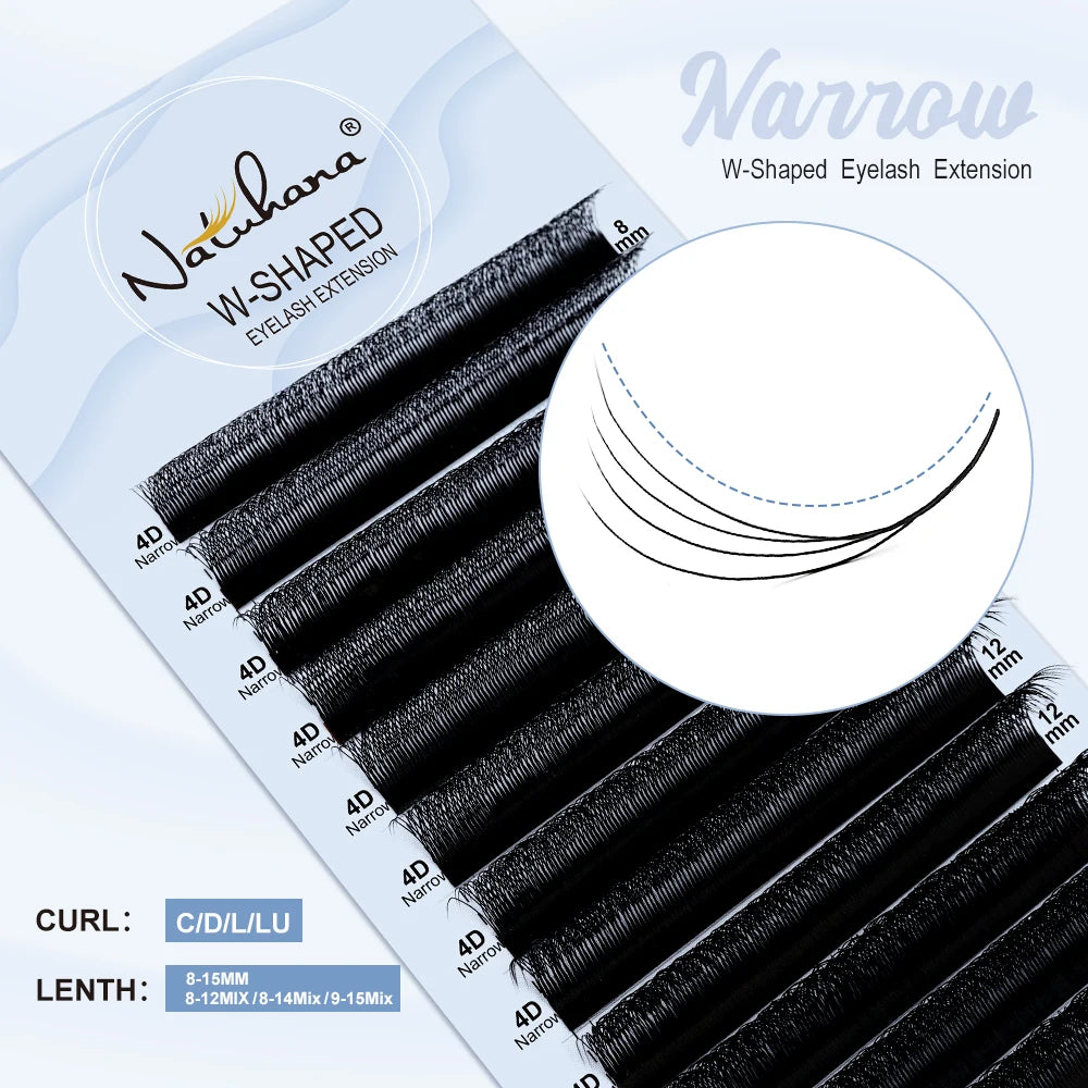 NATUHANA Narrow W-shaped 3D 4D 5D Eyelash Extensions Faux Mink Volume Qme
