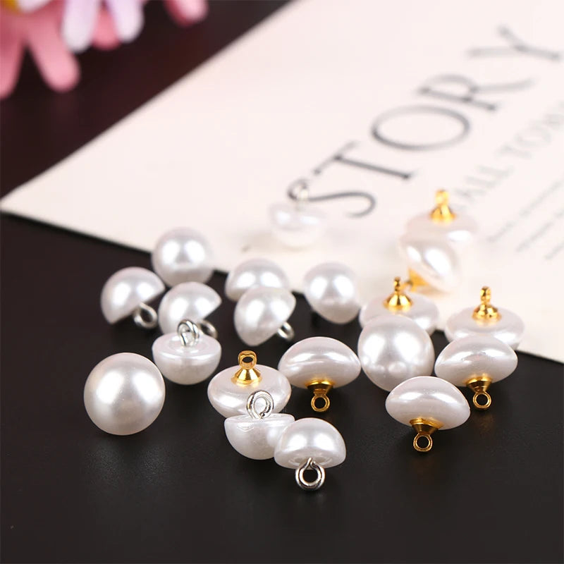 10Pcs 10mm/12mm Mushroom Faux Plastic Shirt Semicircle Pearl Buttons Shank Button For Clothing Decorative Mini Sewing DIY Qme