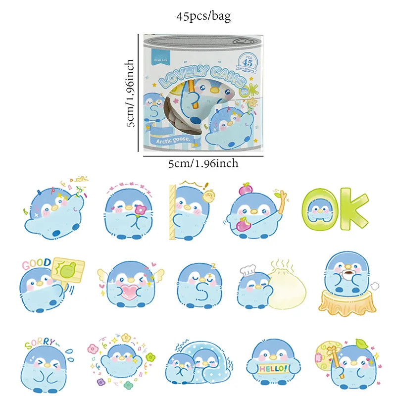 Cute Animal Sticker Pack with Panda, Dog, Penguin & Sea Creatures, Clearance Stickers for Collage,Notebooks & Water Cups Qme penguin