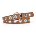 Adjustable Fashion Grommet Belt Durable Parallel Holes Punk Rock Waistband Universal Width Fit Polished Metallic Shine Qme Camel