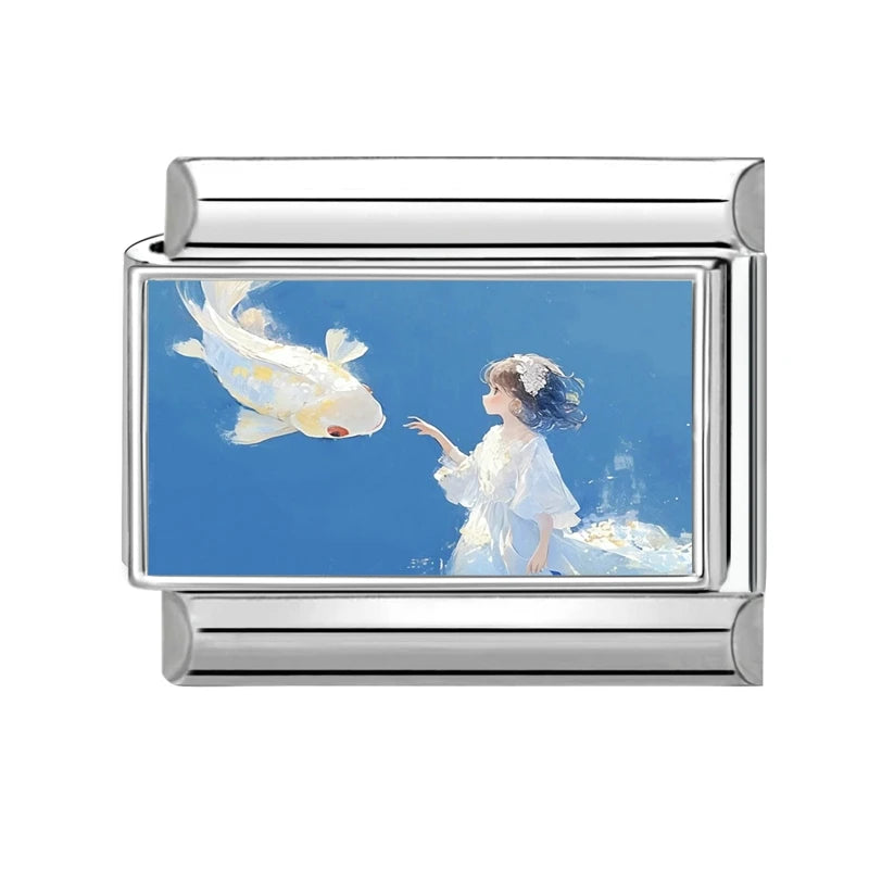 Personalized Italian Charm Bracelet Bead Sunrise Sunset Seaside