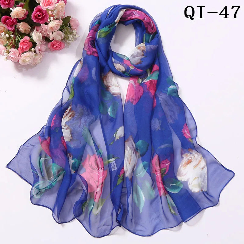 Painting Lotus Beach Sun Protection Chiffon Georgette Scarf Women