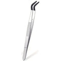 Tweezers Rubber Tips PVC Silicone Coated Non Marring Flat Tip Bent Qme Black A-15.6cm