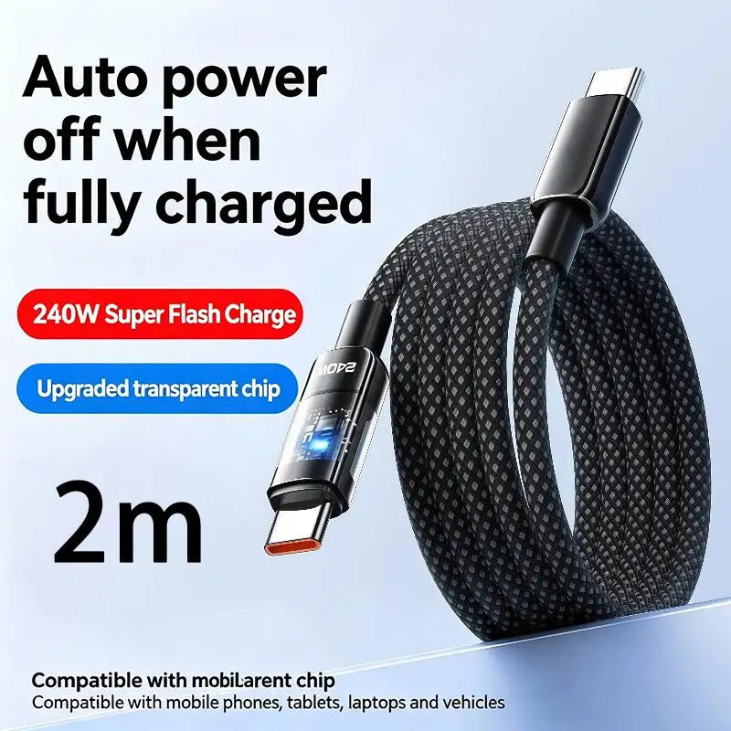 240W USB Cable Fast Charging C 1 Meter 2 Meters Strong Durable Cord Qme D