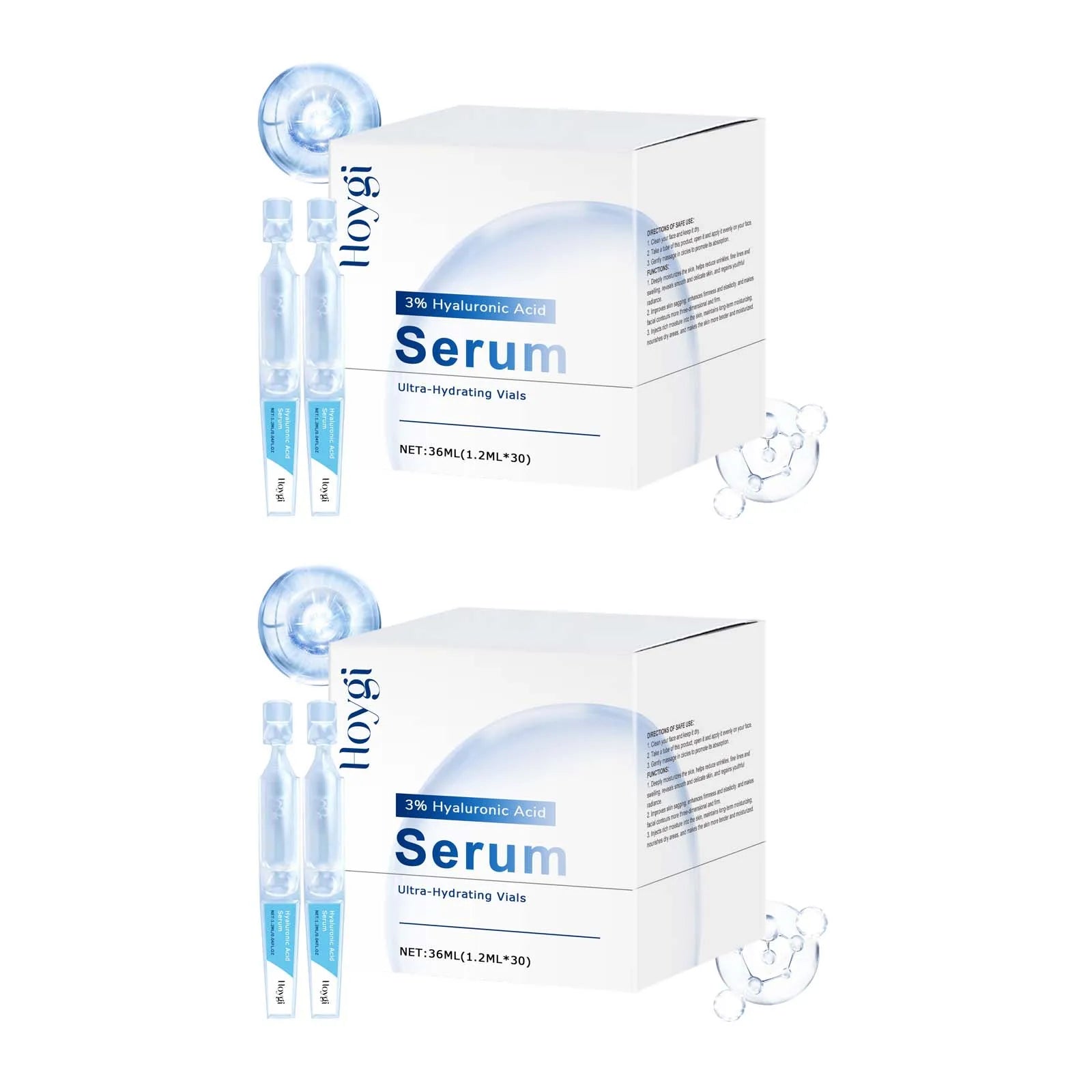 Hyaluronic Acid Serum Deep Moisturizing Facial Skin Essence Rejuvenating Enhances Elasticity Firm Nourishing Brightening Ampule Qme 2 x 36ml Boxed
