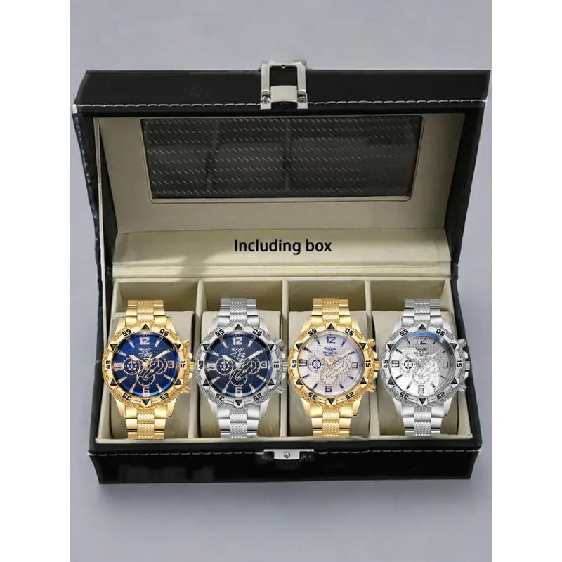 Advanced men's business watch multifunctional three eye dial watch gift set Qme 4pcs