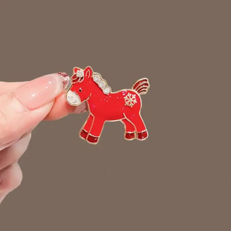 Cute Cartoon Red Pony Brooch Women Zodiac Horse Pins Sweater Coat Qme