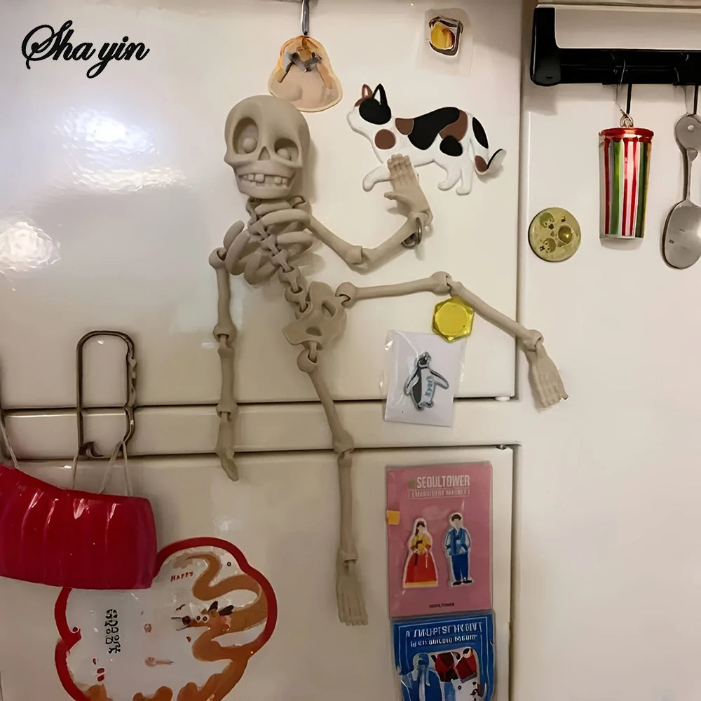 1Pc Magnetic Poseable Skull Fridge Magnet Funny Halloween Gift Easter Kitchen & Dining Decor Home Accessory, Quirky Decor Qme