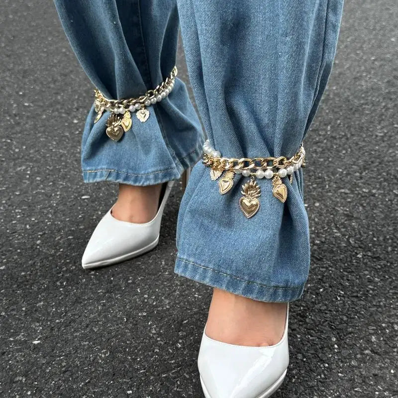 Fashionable Foot Bracelet with Metal Heart, Imitation Pearl; Unique Gift for Girls and Women Qme
