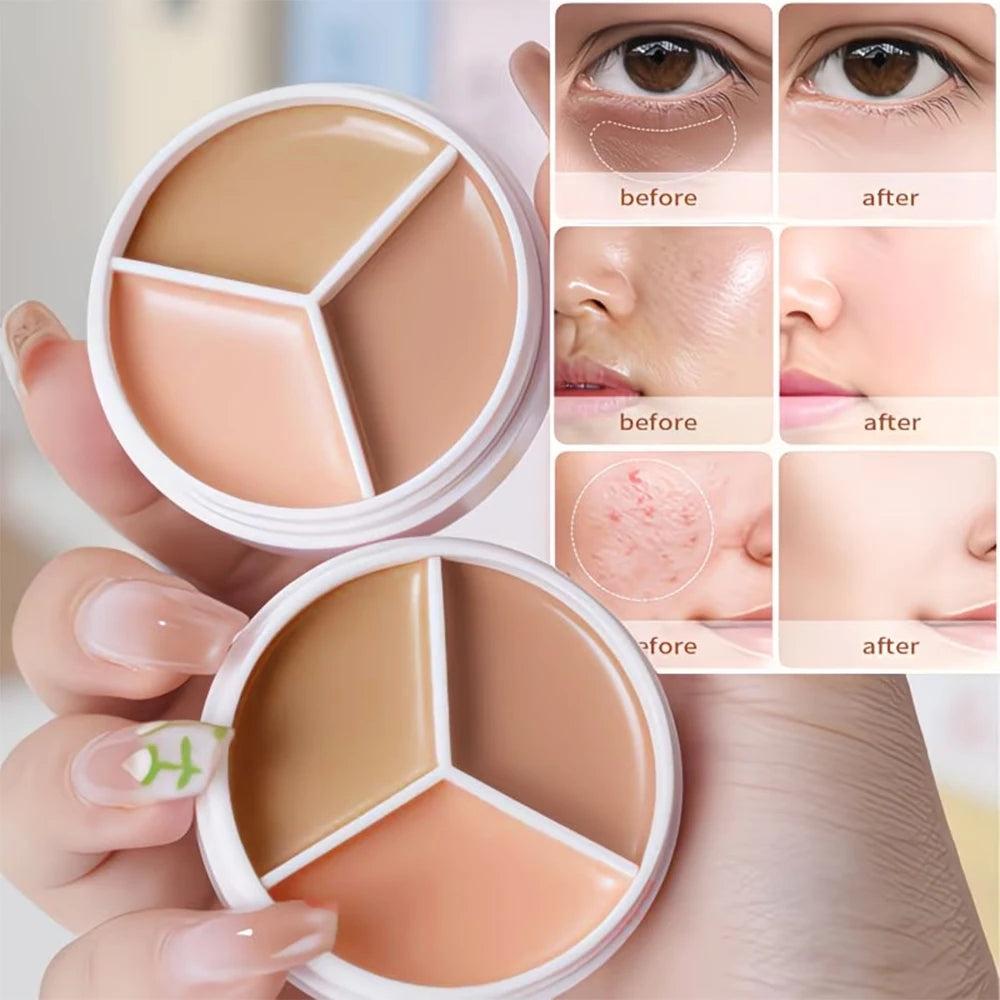 Full Coverage Concealer Palette 3 Shade Face Corrector Under Eye Dark Qme