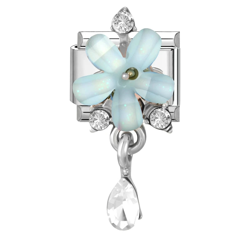 Shiny Colorful Heart Cats Bowknot Flower Zircon Water Drop Italian Charm Links Fit 9mm Stainless Steel Bracelet Women DIY Making Qme Style 6