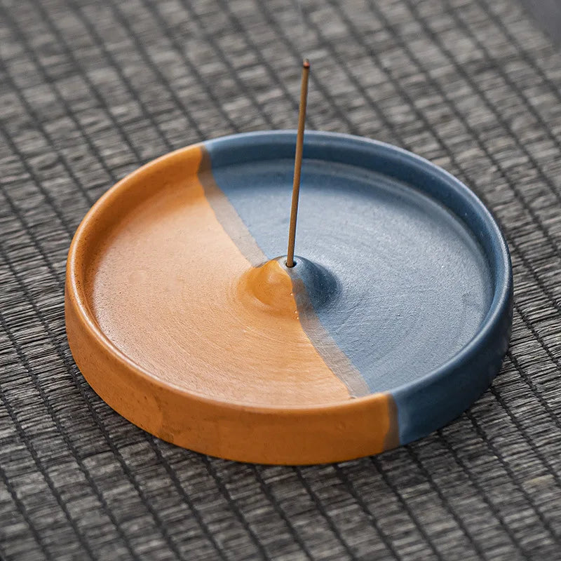 Artistic Carp Ceramic Censer Handcrafted Incense Tray Household Qme blue orange M