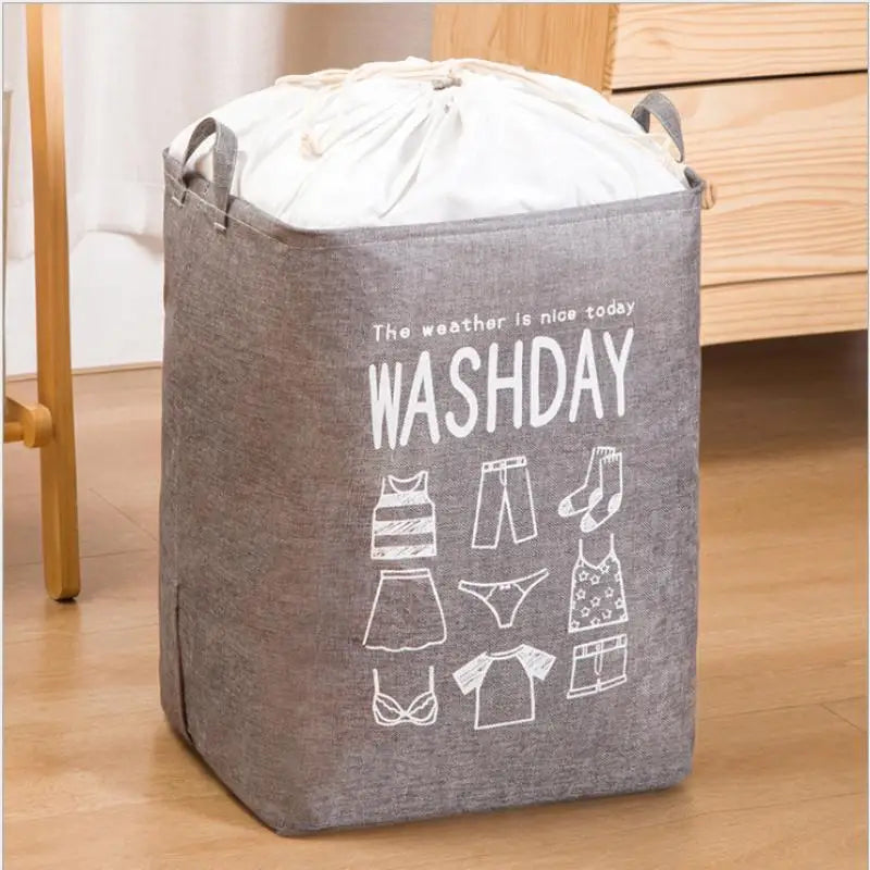 Laundry Basket Foldable Waterproof Drawstring Cover Home Organizer Dirty Clothes Storage Bag Large Laundry Bucket For Home Use Qme Gray