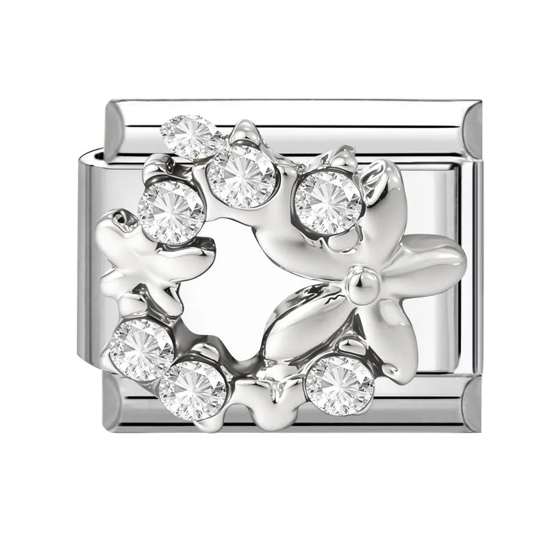 New Shiny Zircon Heart Bow Butterfly Bouquet Star Italian Charm Links Fit 9MM Stainless Steel Bracelet Girls' DIY Making Gift Qme S 6