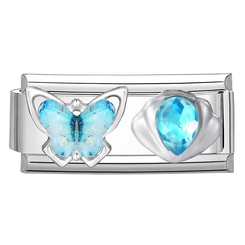 Wholesale Colored Gemstone Bowknot Water Drop Heart Italian Charm