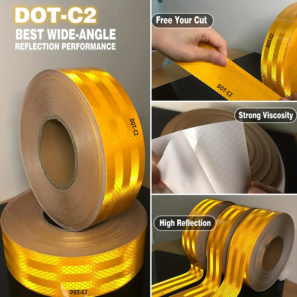High Conspicuity Yellow Reflective Tape Prismatic Retro Reflector Sticker Waterproof Reflective Strip For Truck Trailer Qme