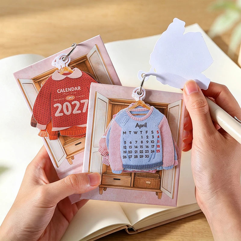 2027 Cute Creative Wardrobe-Shaped Mini Clothes Desk Calendar, Desktop Ornament, Tearable Calendar & Journal Scrapbook Material Qme