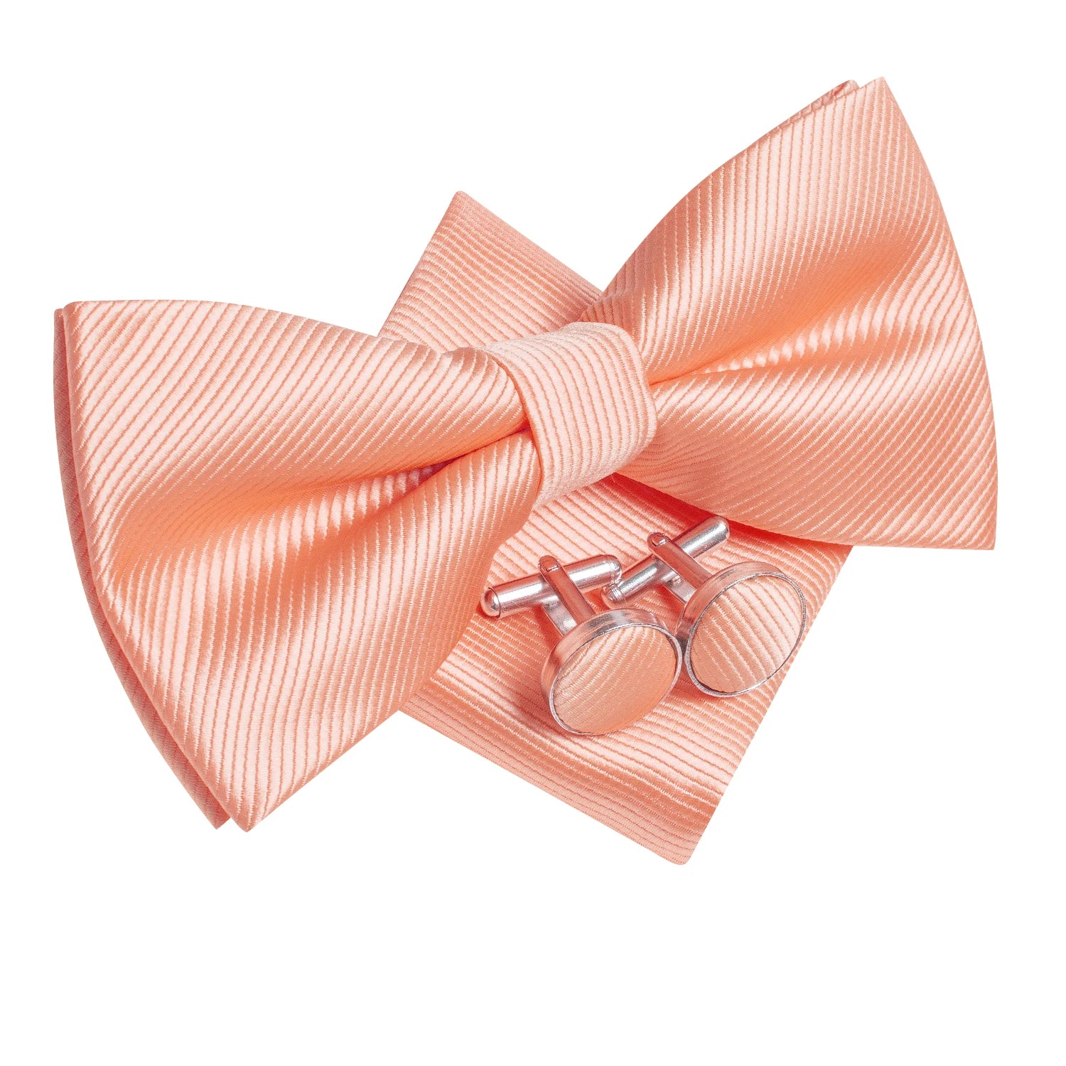 Hi-Tie Men's Bow Tie Handkerchief Cufflinks Set Monochrome Solid Stripe Pre-Tied Wedding Business Qme LH-2515