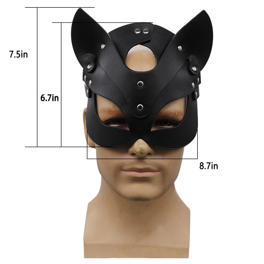 Bunny Mask Cosplay Punk Spiked Leather Cat Mouse Headgear Masquerade Dance Party Pvc Half Face Helmet Halloween Accessory Prop Qme