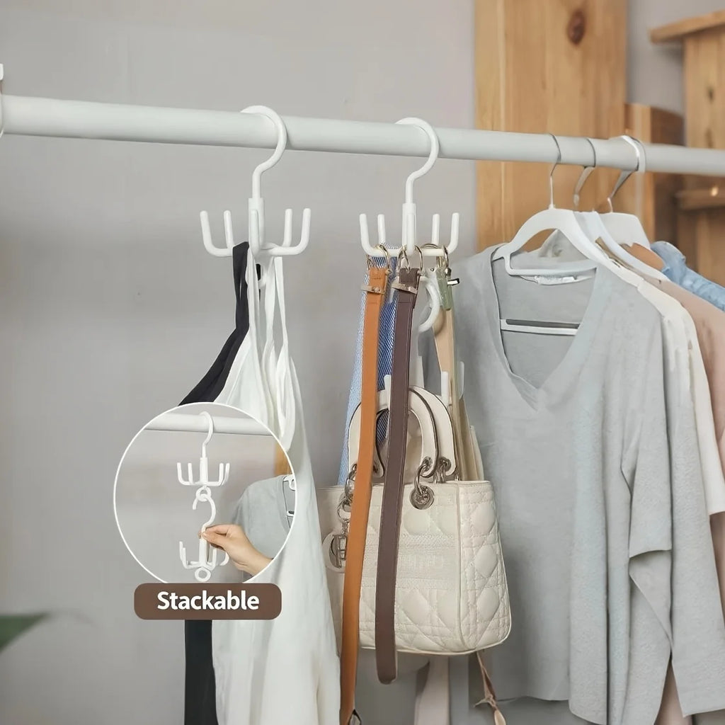 360° Rotating 4-Claw Hanger Hooks, Multifunctional Wardrobe Organizer,Space-Saving Hanging Holder for Scarves, Belts, Bags, Hats Qme