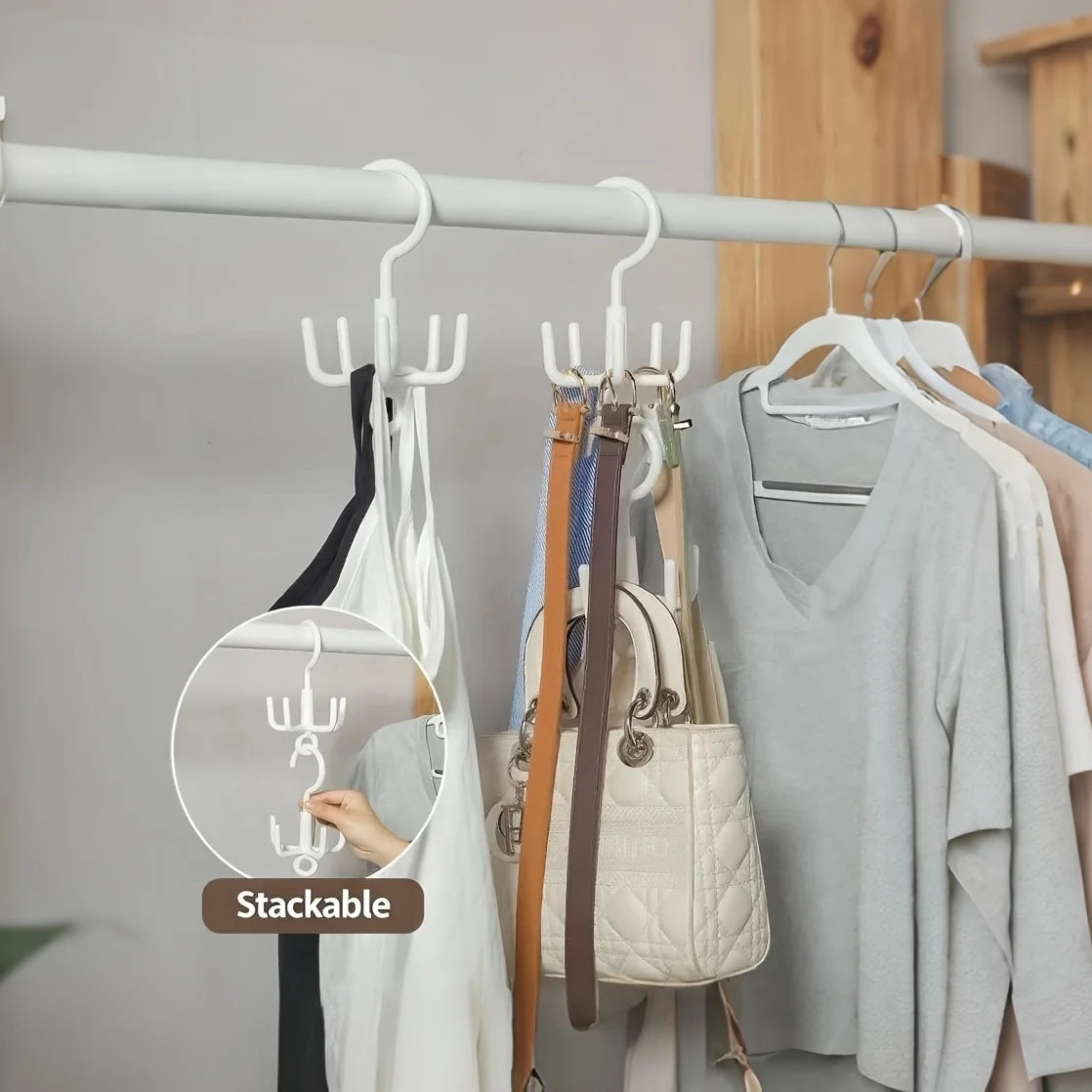 360° Rotating 4-Claw Hanger Hooks, Multifunctional Wardrobe Organizer,Space-Saving Hanging Holder for Scarves, Belts, Bags, Hats Qme