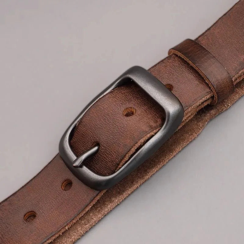 Men's Leather Belt Vintage Needle Buckle Casual Denim Waistband Slim Qme